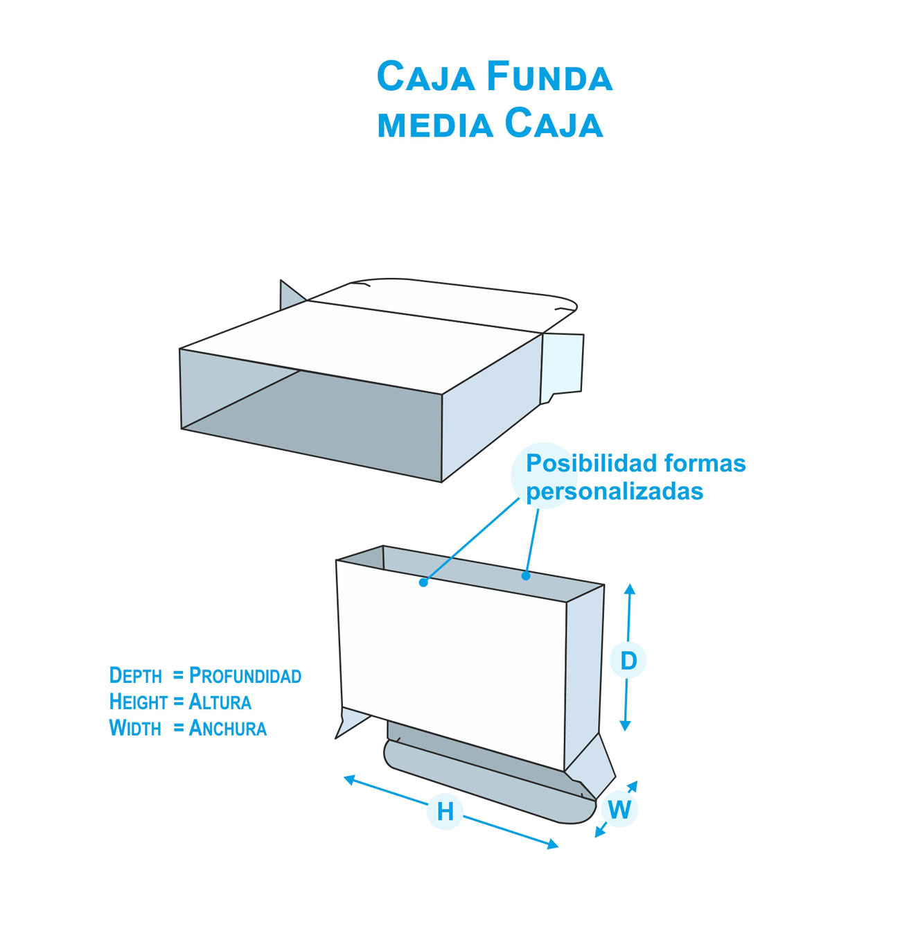 Caja personalizada plegable tipo funda media caja